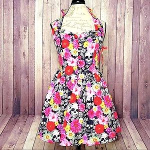 Hell Bunny Dress Skulls and Flowers Floral pockets